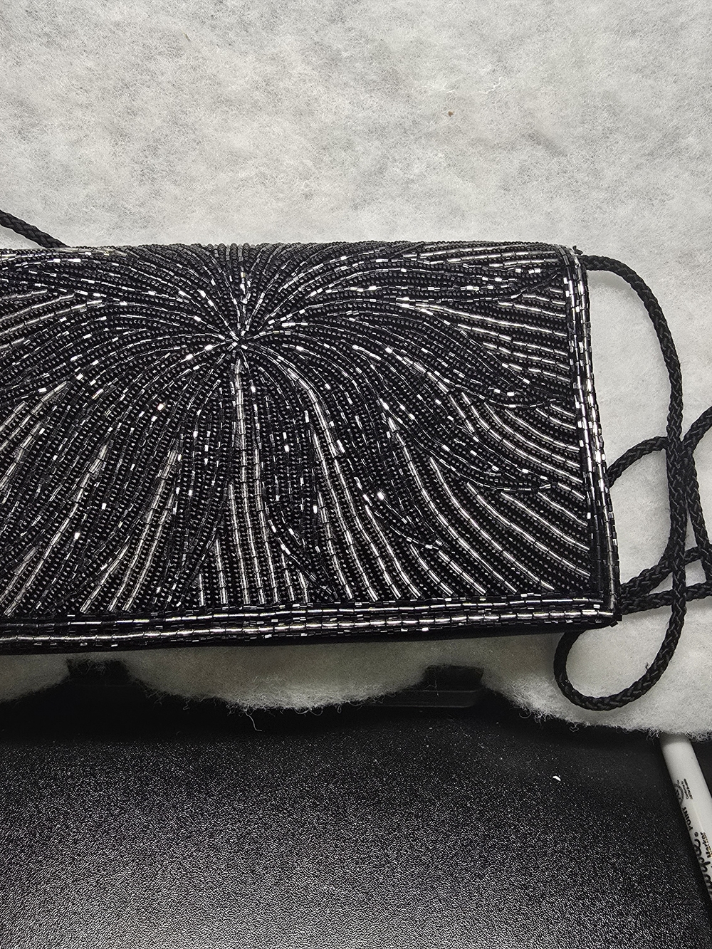 Carla Marchi Black Beaded Evening Clutch with Radiant Stitch Detailing